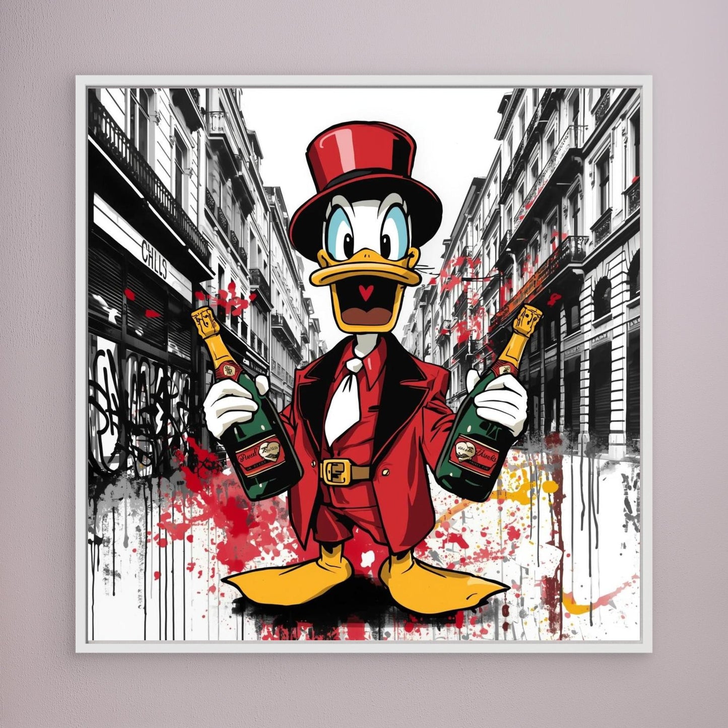 Luxury Duck Street Art Canvas – Pop Graffiti Champagne Wall Art