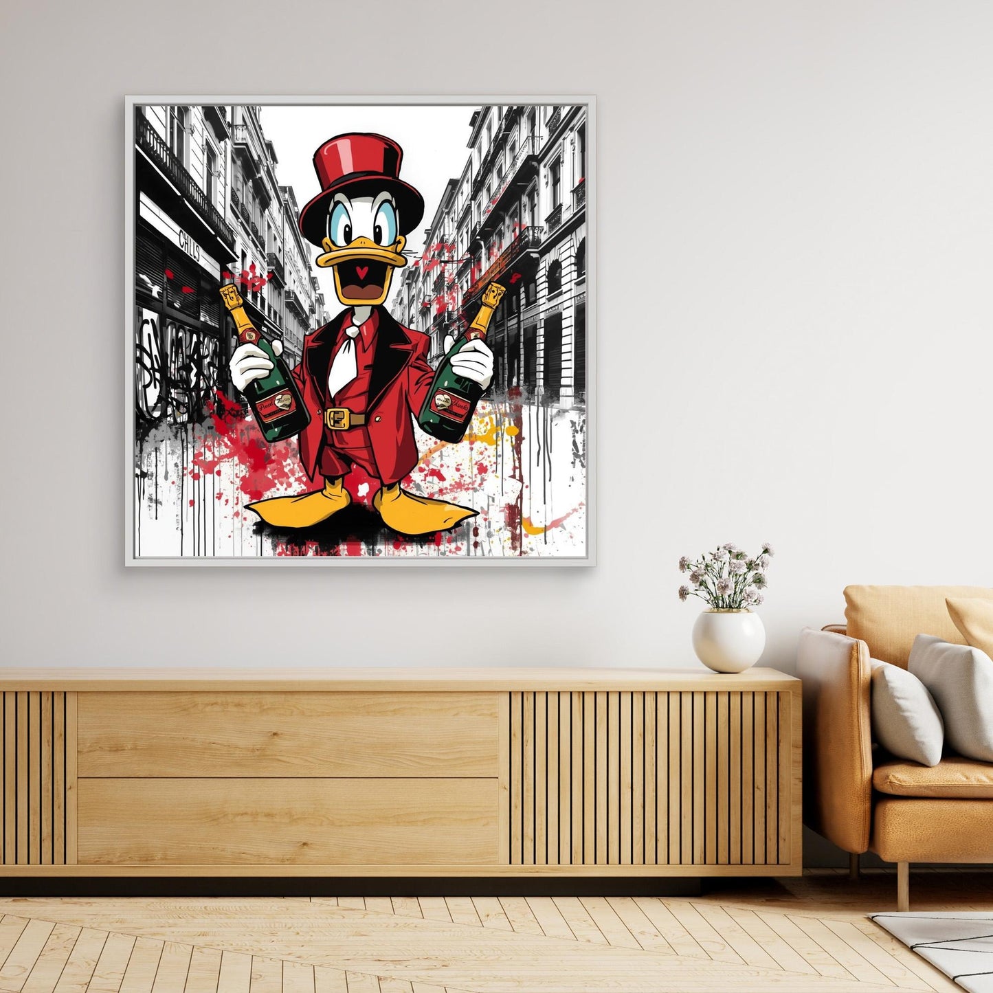 Luxury Duck Street Art Canvas – Pop Graffiti Champagne Wall Art