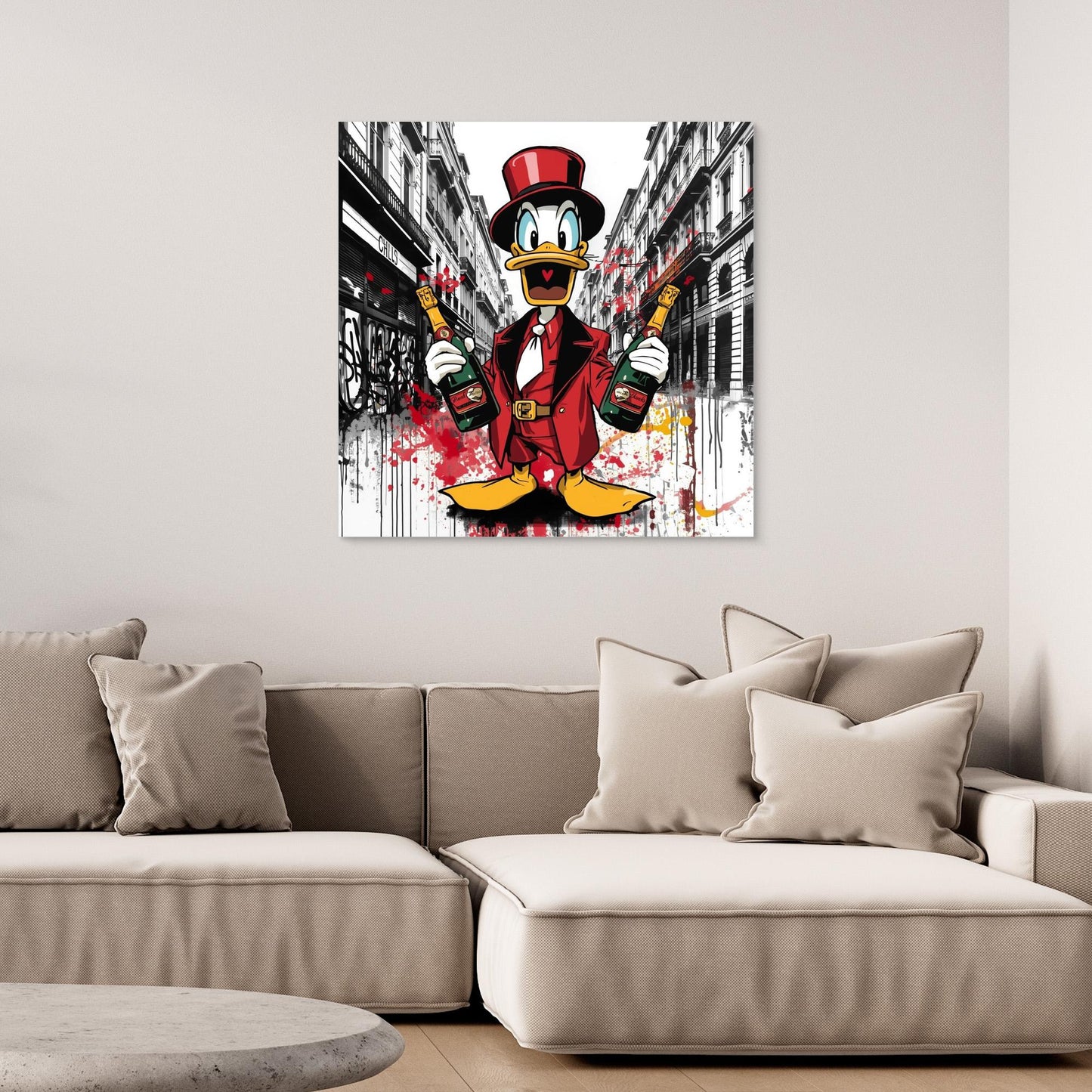 Luxury Duck Street Art Canvas – Pop Graffiti Champagne Wall Art